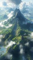 A beautiful mountain landscape with clouds and water photo