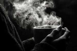 A person holding a cup of hot coffee photo