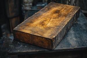 A wooden block sitting on top of a table photo