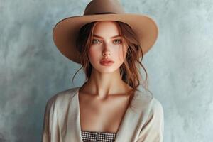 Beautiful woman in hat and sweater photo