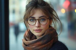A woman with glasses and a scarf photo