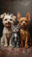 A painting of three dogs and a cat photo