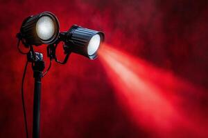Two spotlight lights on a red background photo