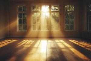 Sunlight shining through a window in an empty room photo