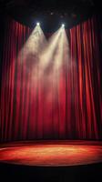 A red curtain with spotlights on it photo
