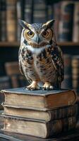 Owl on books photo