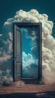 Open door to the clouds concept photo