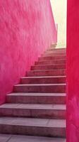 A stairway leading to a pink wall with steps photo