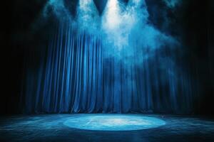 Blue curtain with smoke coming out of it photo