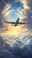 A large airplane flying through the clouds photo