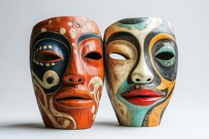 Two wooden masks with different colors photo