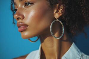 A woman with big hoop earrings photo