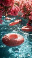 A pool filled with red and pink flowers photo