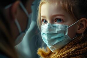 A little girl wearing a surgical mask photo