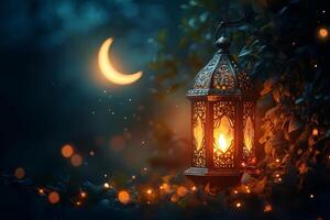 Ramadan lanterns and crescent moon photo