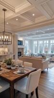 A large open concept kitchen and dining room photo