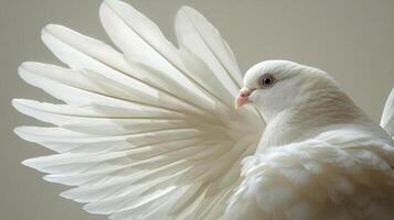 A white dove with its wings spread photo