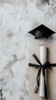 Graduation cap and diploma on a white background photo