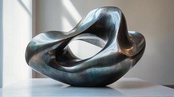 A large metal sculpture on a table photo