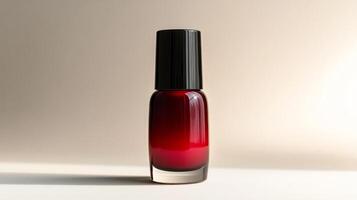 Red nail polish bottle on a white background photo