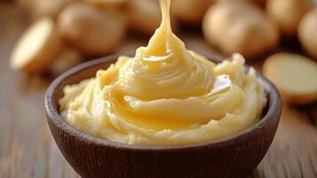 A bowl of butter being poured over potatoes photo