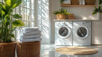 A laundry room with a washer and dryer photo