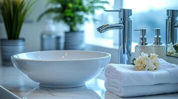 A white bowl sitting on a counter top photo