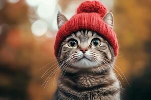A cat wearing a red hat photo