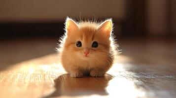 A small kitten sitting on the floor in the sunlight photo