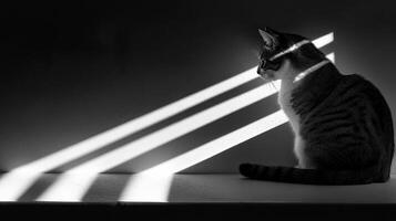 un gato sentado en el Dom con oscuridad en el pared foto