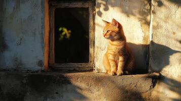 A cat sitting on a ledge photo