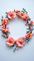 A wreath of pink flowers on a white background photo