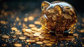 Gold coins in piggy bank photo