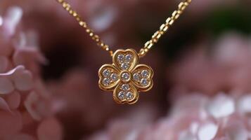 A gold and diamond clover pendant photo