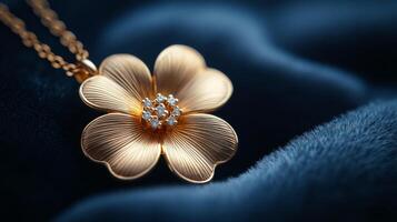 A gold flower pendant with diamonds on it photo