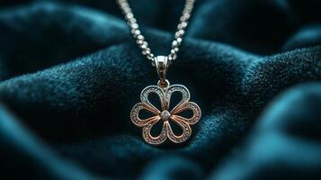 A flower pendant with a diamond in the center photo