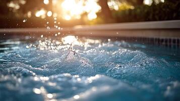 A pool with water splashing in the sun photo