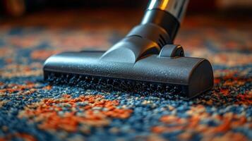 A vacuum cleaner on a carpet with a brush photo