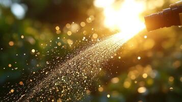 Sprinkler spraying water on a green background photo