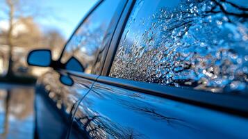 A car with water droplets on the window photo