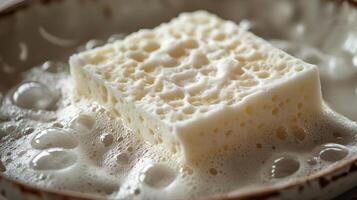 A close up of a piece of soap in a bowl photo