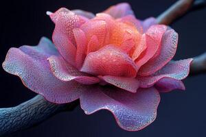 A pink flower is shown on a branch photo