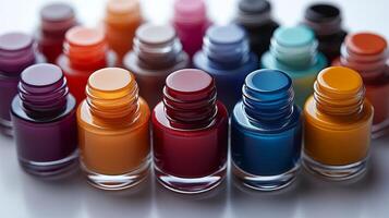 A group of colorful nail polish bottles photo