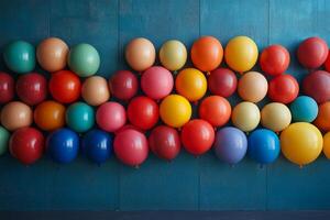 Colorful balloons on a wall photo