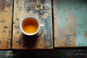 A cup of tea sits on a table photo