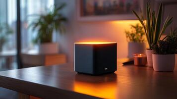 A smart light is sitting on a table photo