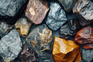 A close up of a wall of rocks photo