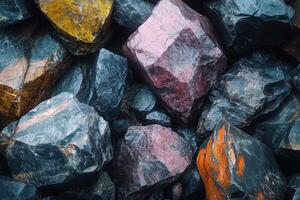 A close up of a pile of rocks with different colors photo