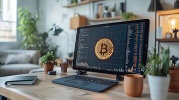 Bitcoin on the screen of a computer photo