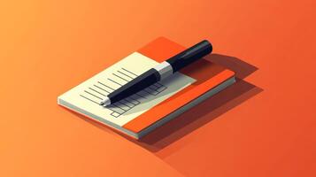 A pen and notebook on an orange background photo
